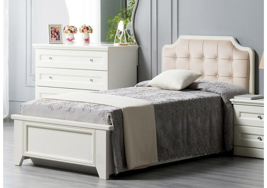СГ Каталея Кровать 900x2000 с мягким изголовьем (Антивандальная ткань) Ваниль (МДФ, Эмаль, без патины)